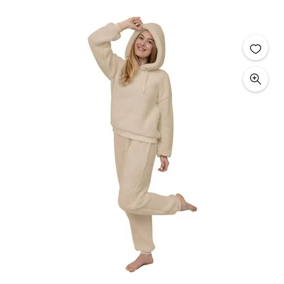 Intimates Sleepwear Nwt Cozy Corner Club Womens Hooded Sherpa Top Bottom Lounge Set Sm Poshmark